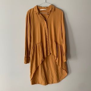 Zara XS Mustard high to low shirt